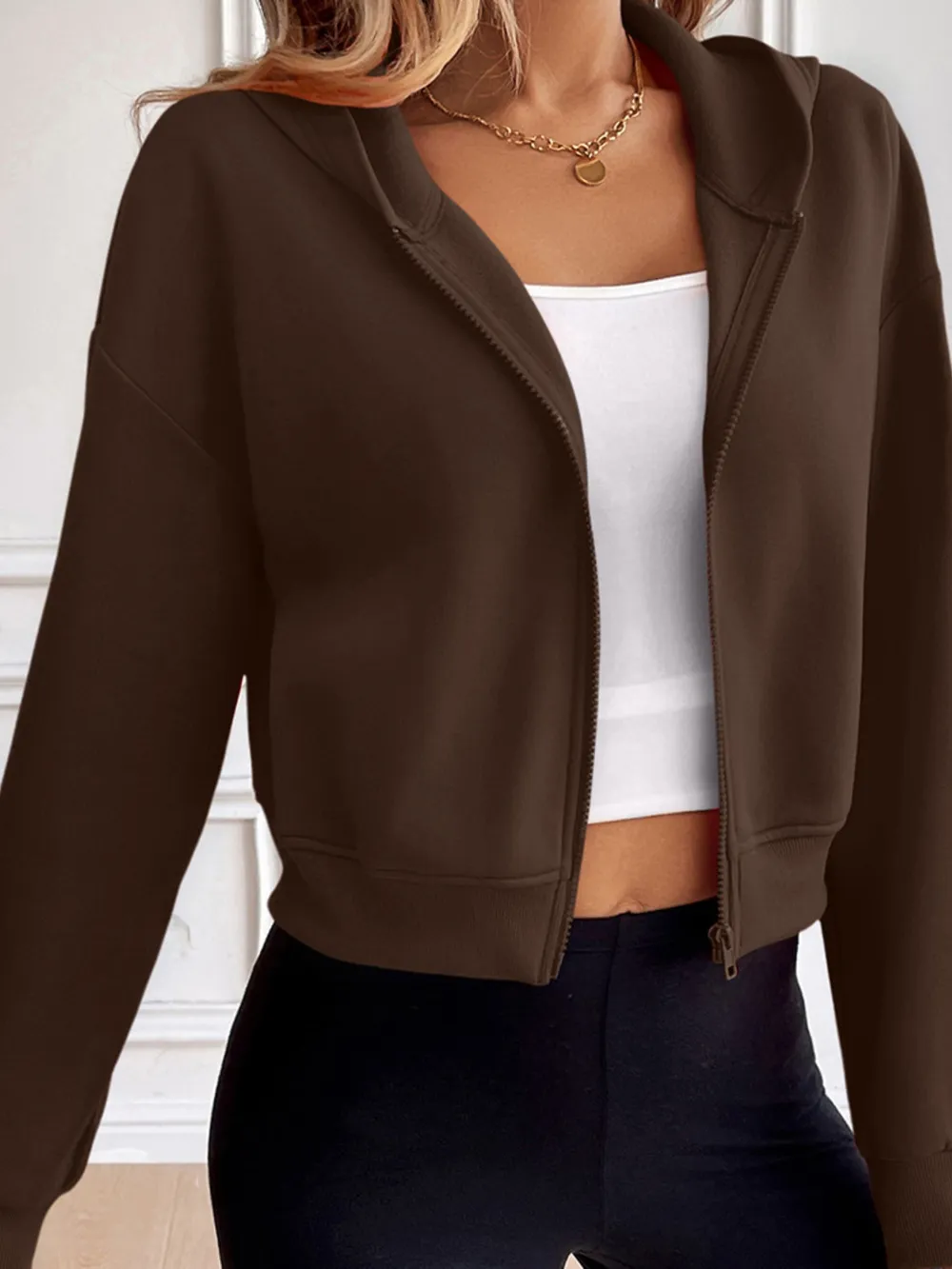 Zip Up Dropped Shoulder Hooded Jacket, image 15