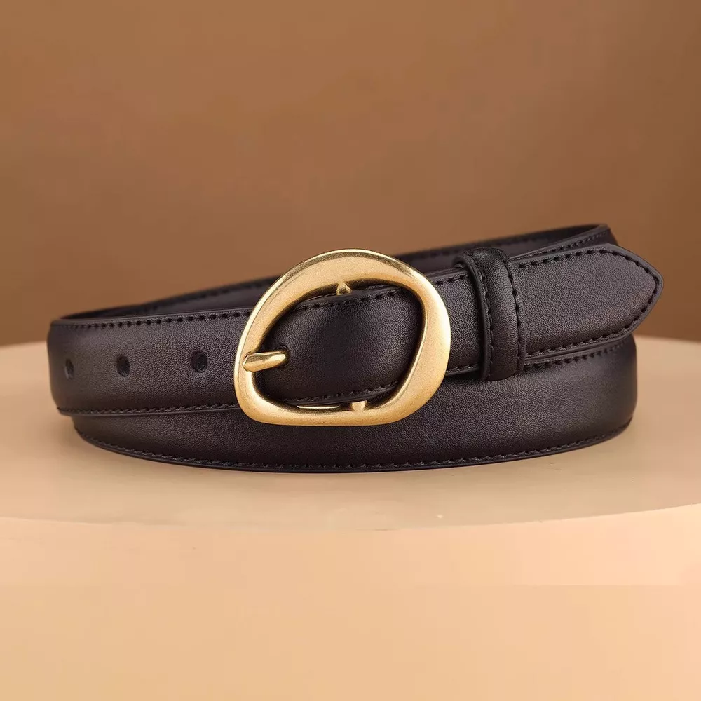 Golden Buckle Leather Belt
