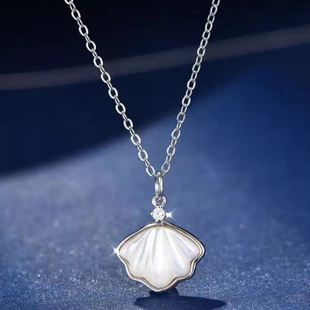 925 Sterling Silver Zircon Shell Necklace, image 7