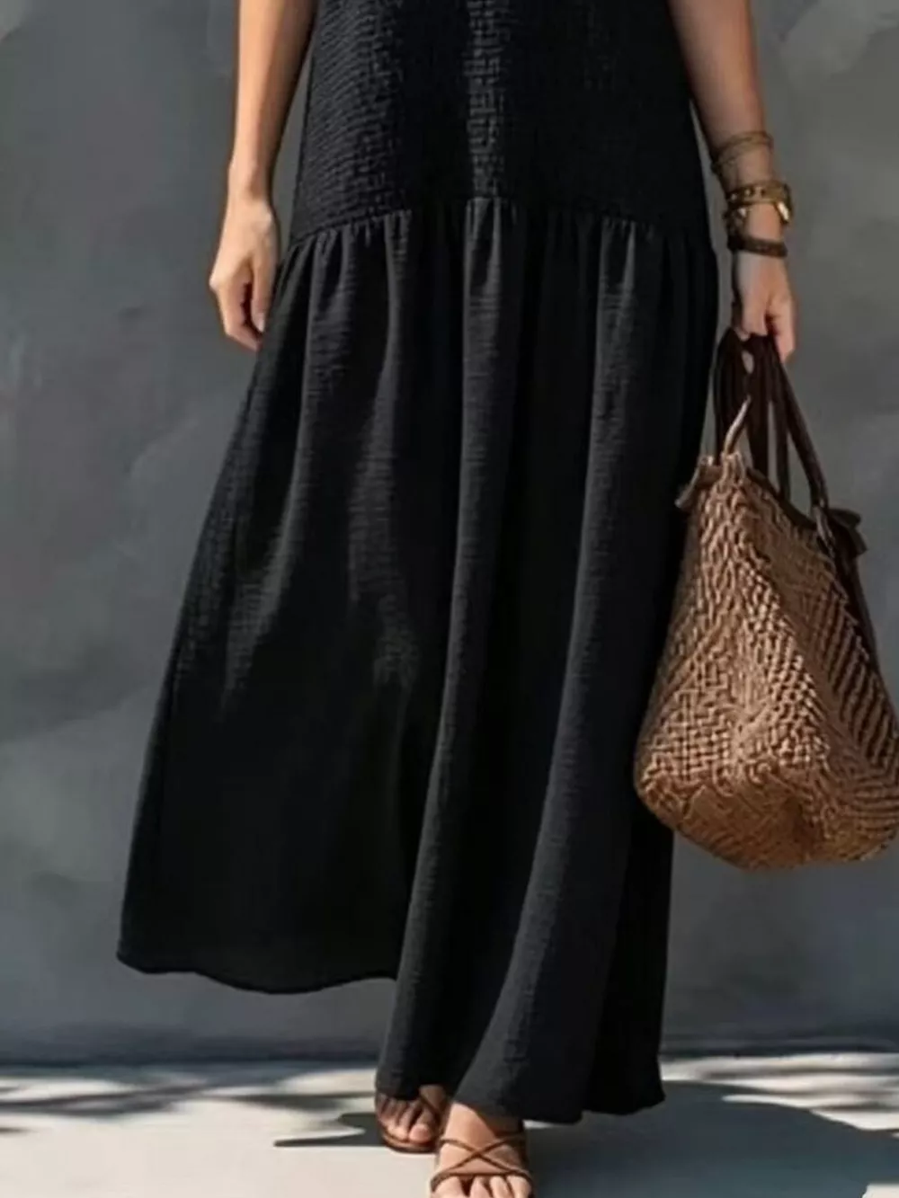 Sleeveless Smocked V-Neck Casual Maxi Dress, image 8