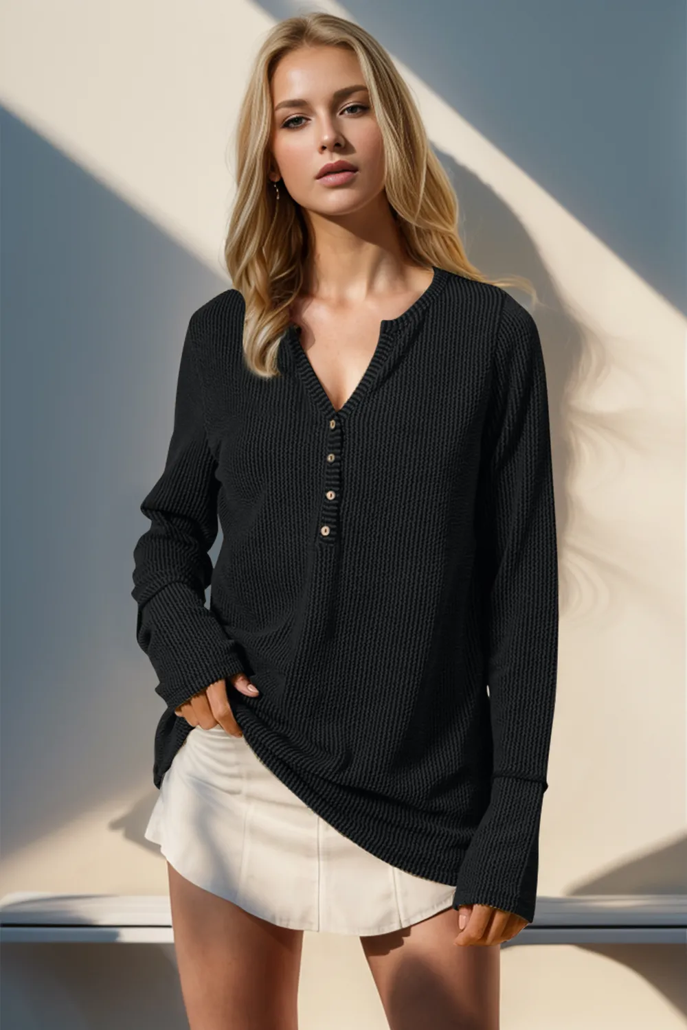 Full Size Notched Thumbhole Long Sleeve T-Shirt, image 16