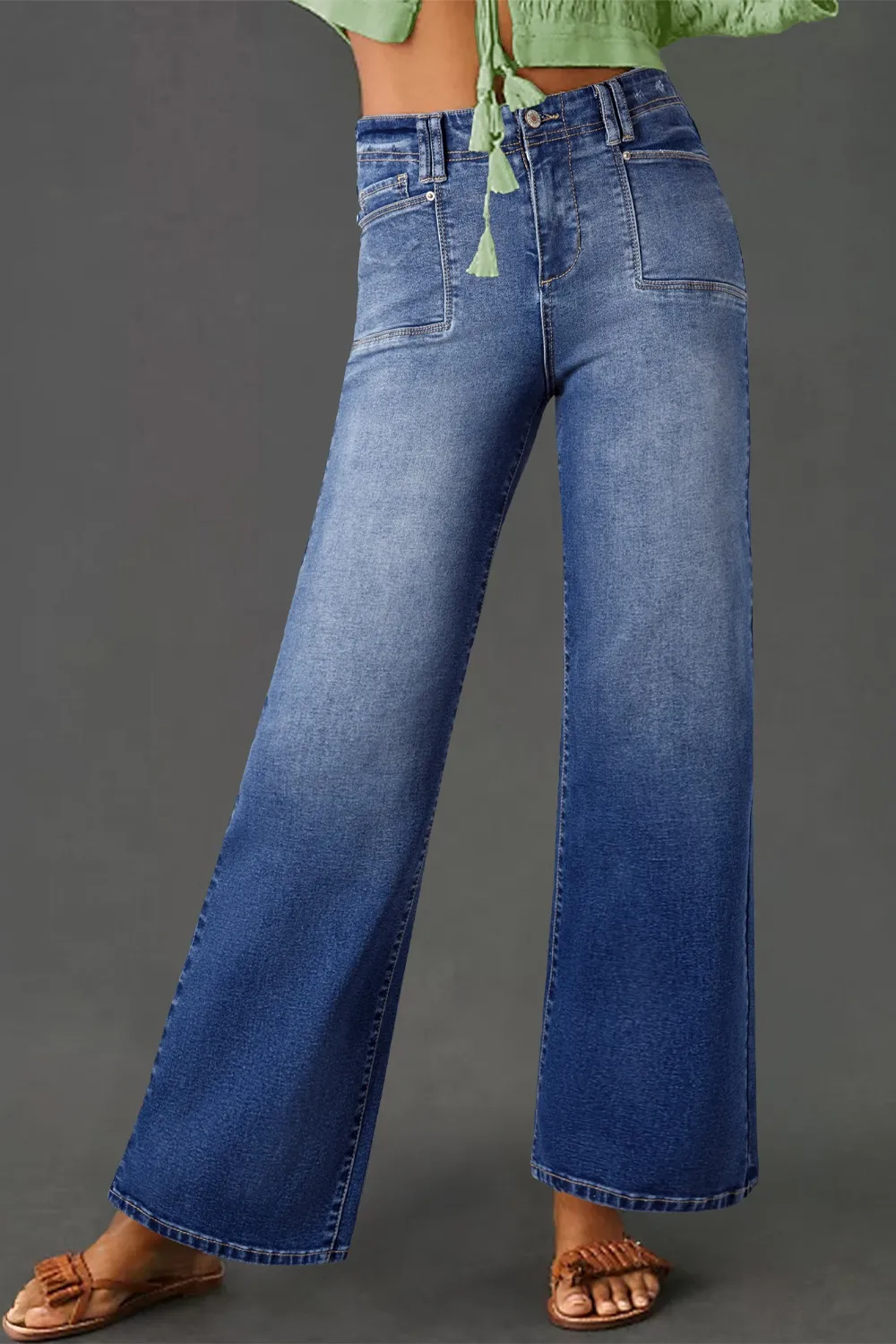 High-Waisted Wide-Leg Vintage Wash Jeans, image 17