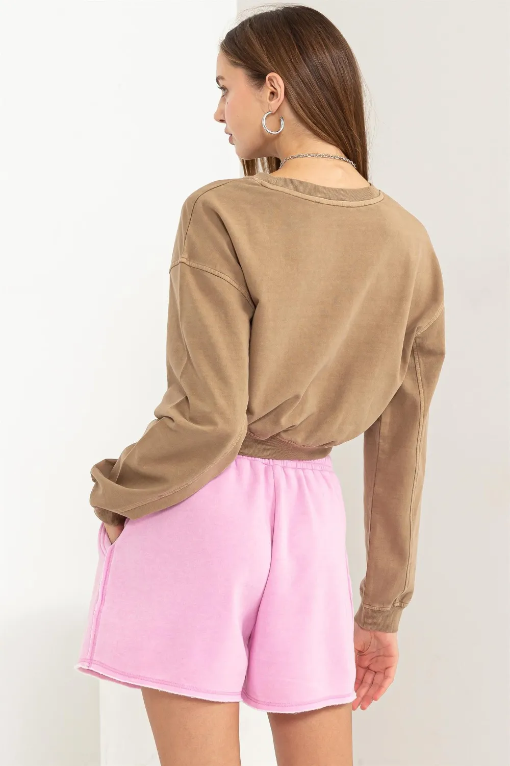 Round Neck Long Sleeve Cropped Sweatshirt, image 2