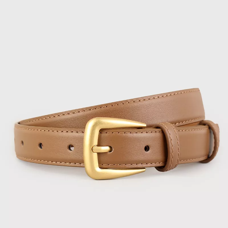 Skinny Leather Belt with Golden Buckle, image 5