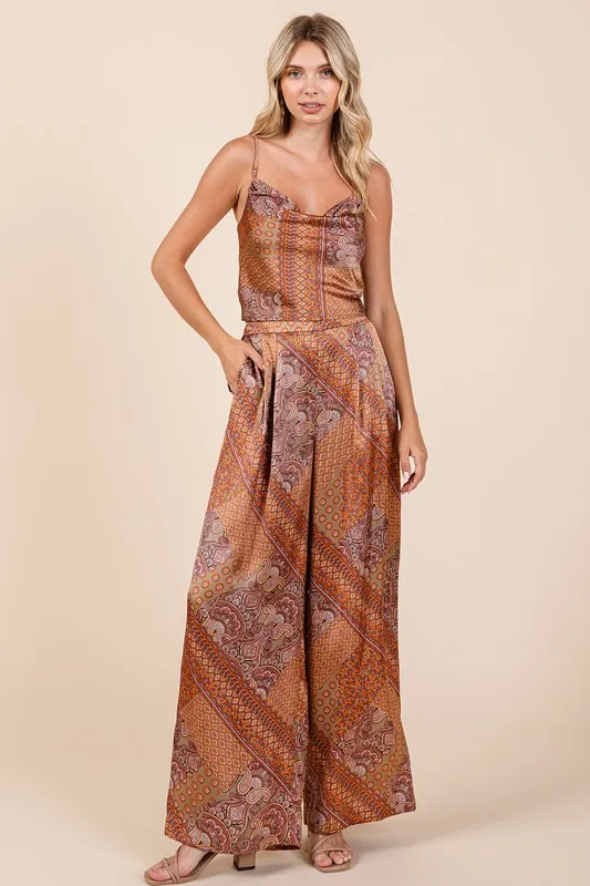 Paisley Patchwork Print Satin Cowl Neck Crop Cami, image 5