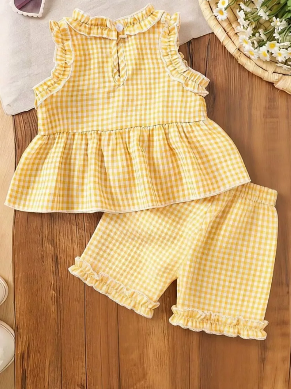 Children's Gingham Ruffle Trim Tank Top & Shorts Set, image 11