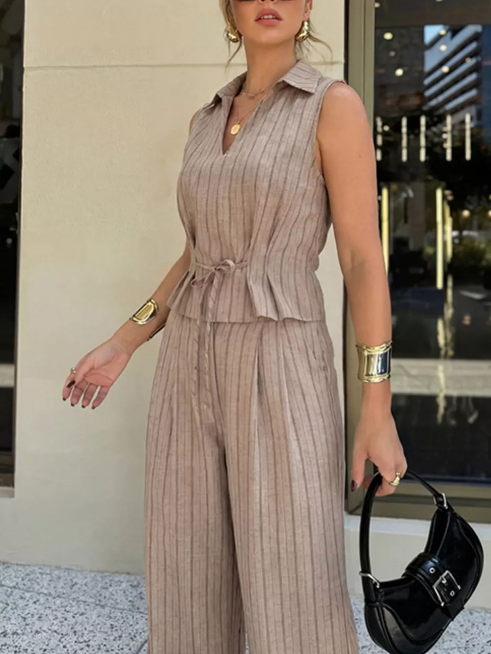 Sleeveless Striped Top & Wide Leg Pant Set, image 4