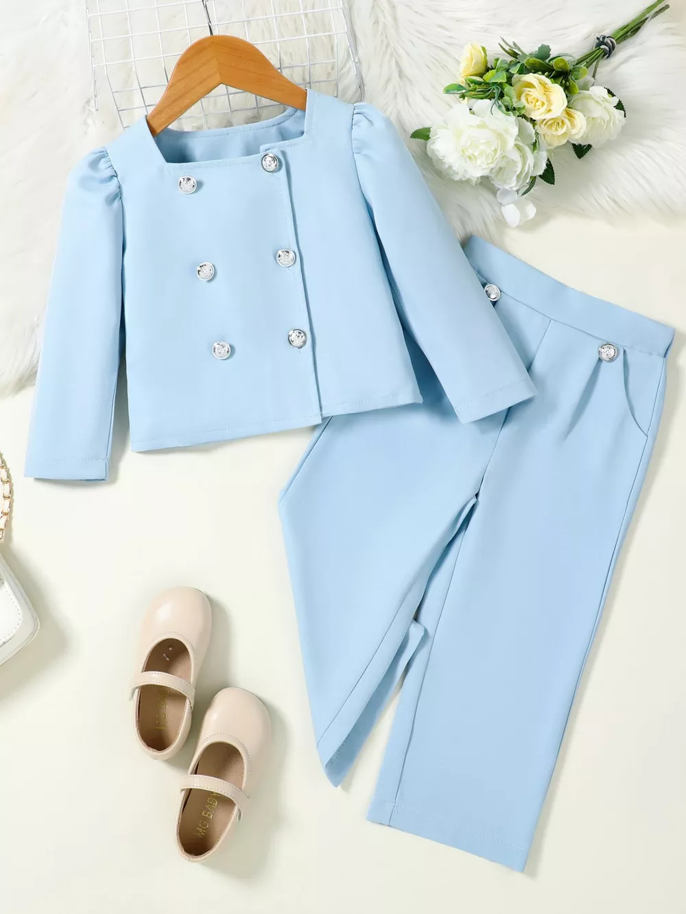 Children's Double-Breasted Blazer & Wide Leg Pants Set