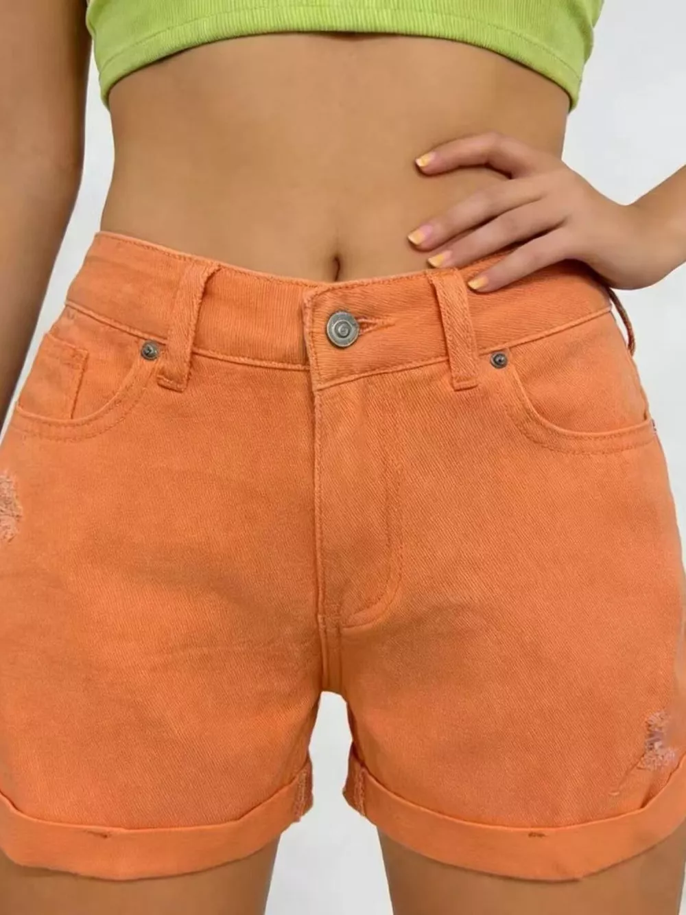 Ripped High-Waisted Denim Shorts, image 6