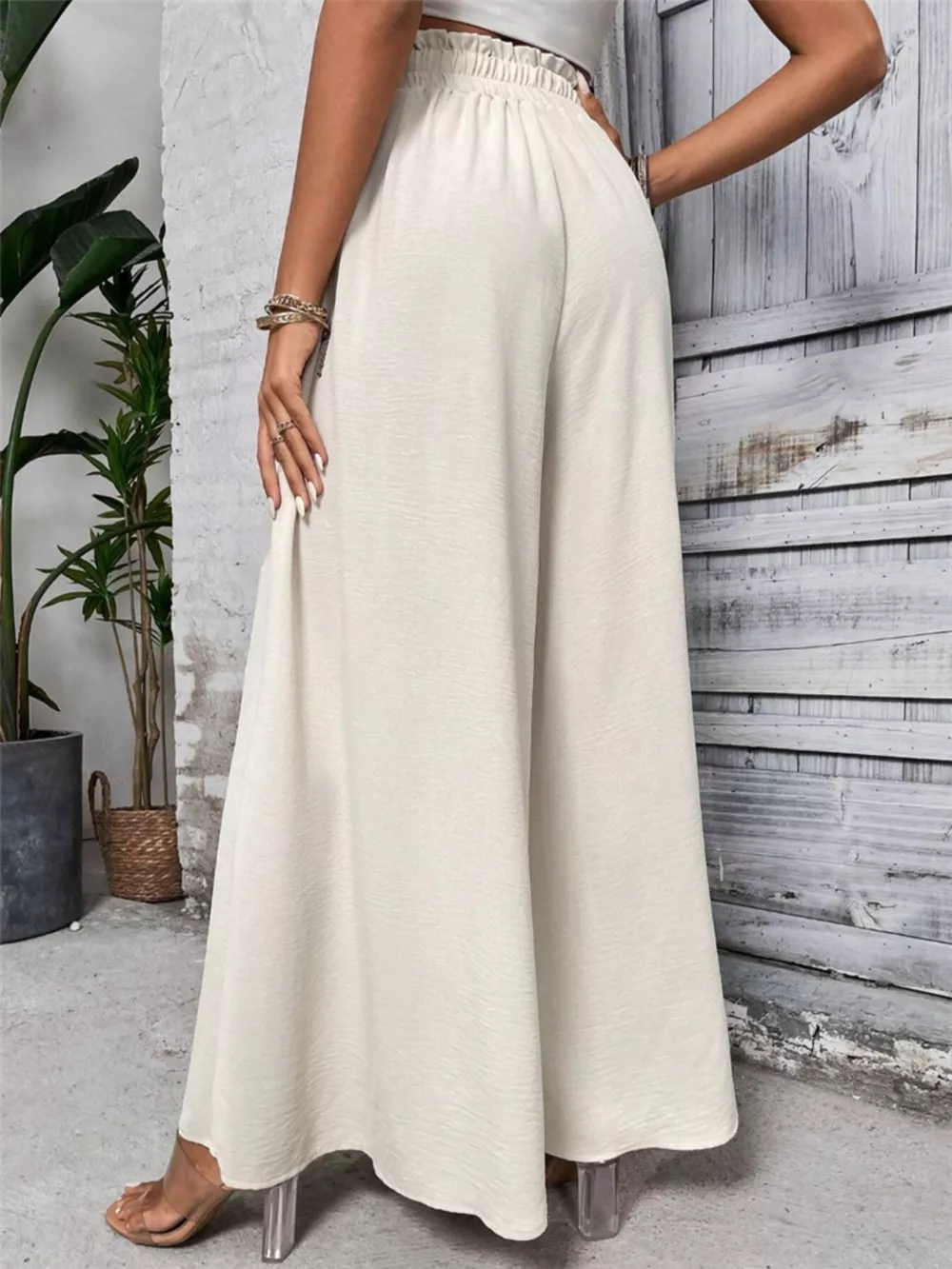 Wide Leg Drawstring Waist Casual Pants, image 3