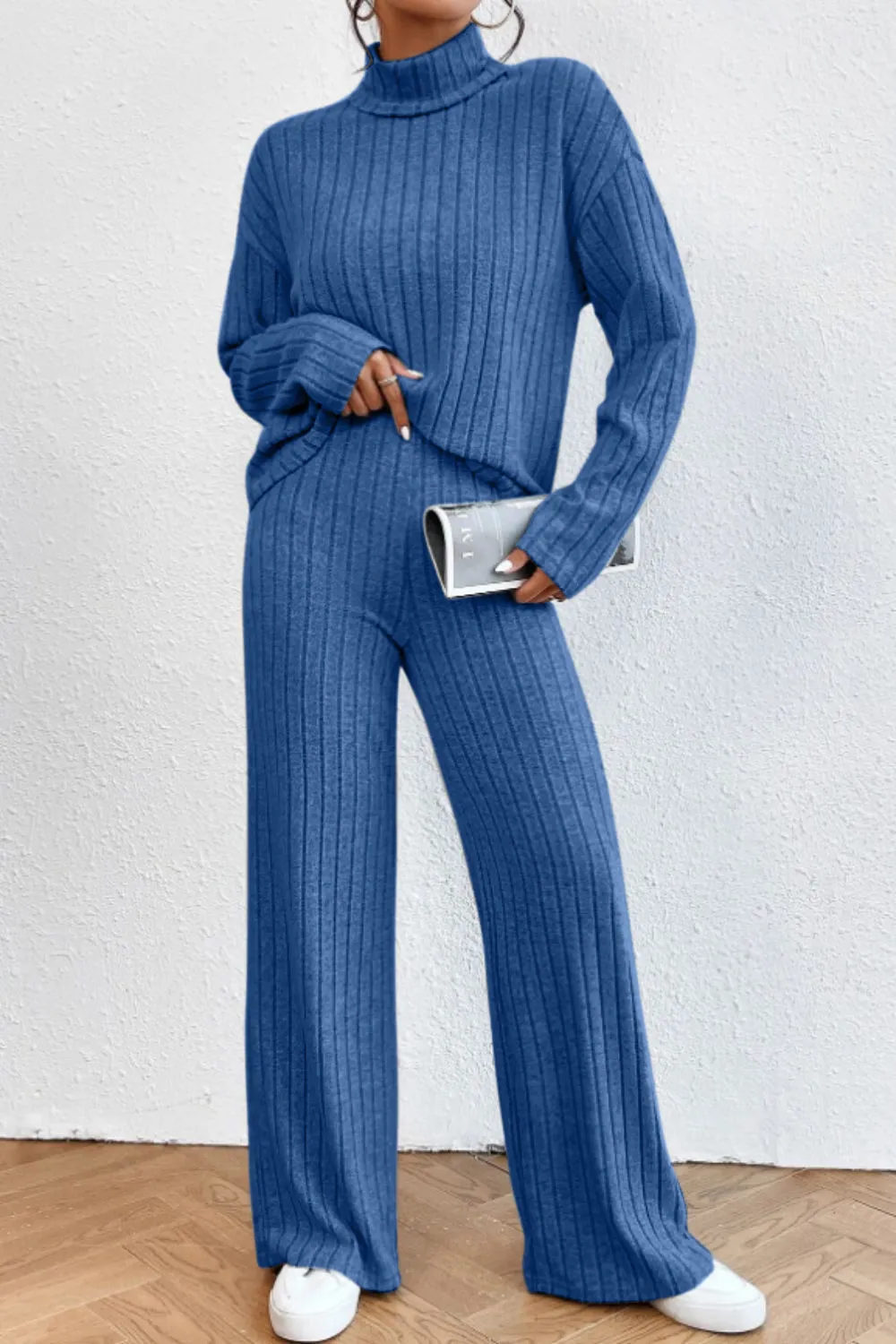 Mock Neck Dropped Shoulder Top and Pants Set, image 23