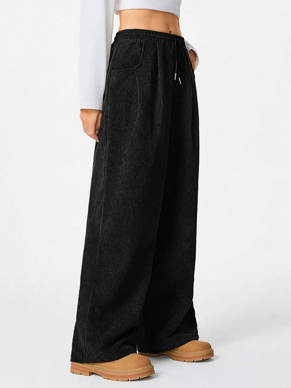 Wide Leg Corduroy Drawstring Pants, image 4