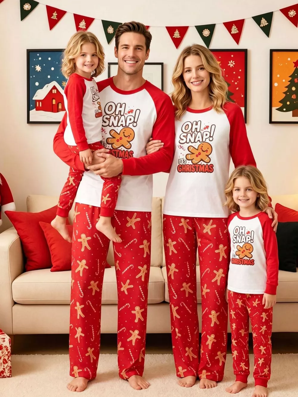 Family Matching Christmas Pajamas Set with Gingerbread Man Print, image 5