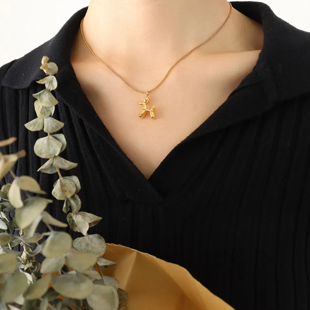 18K Gold-Plated Titanium Steel Puppy Shape Pendant Necklace, image 2