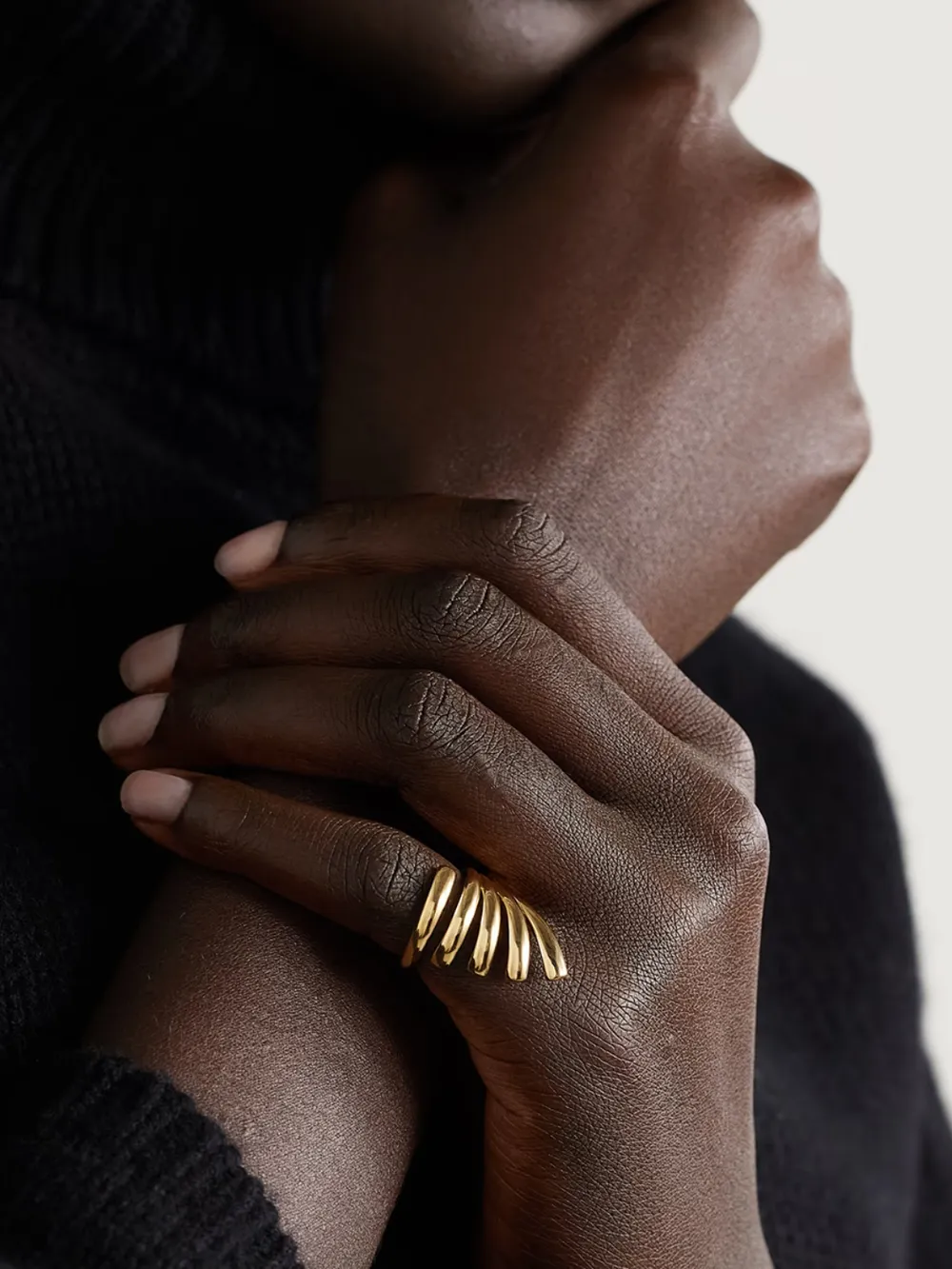 18K Gold-Plated Stainless Steel Irregular Lines Open Ring, image 6