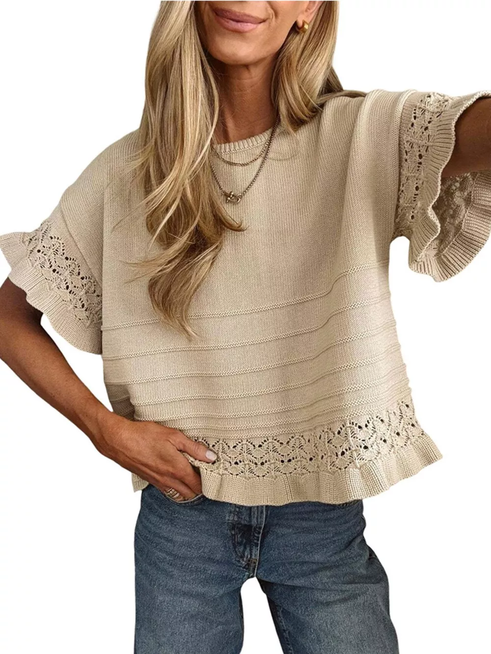 Lace Trimmed Knit Top, image 6