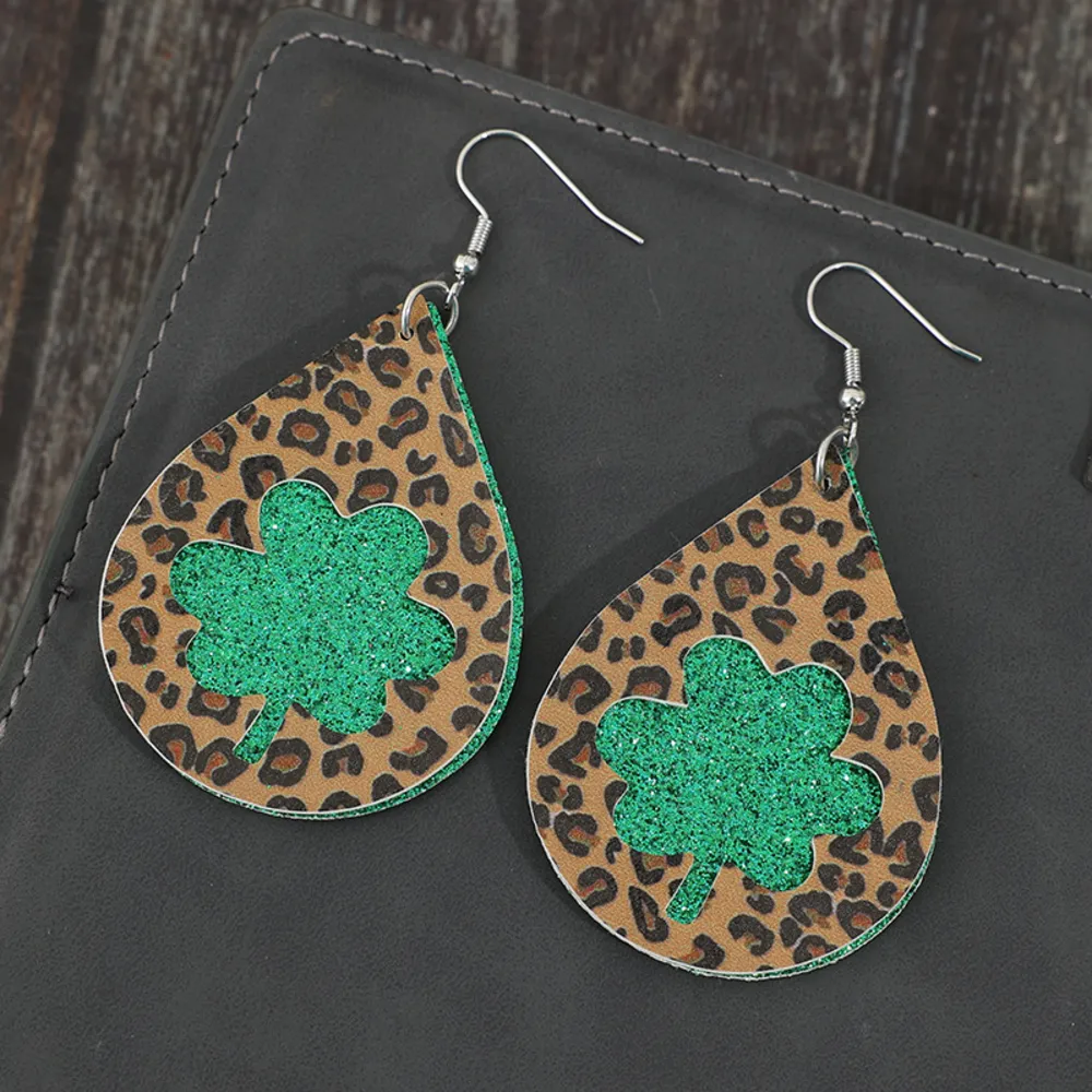 Leopard Hollowed Leather Teardrop Earrings, image 3