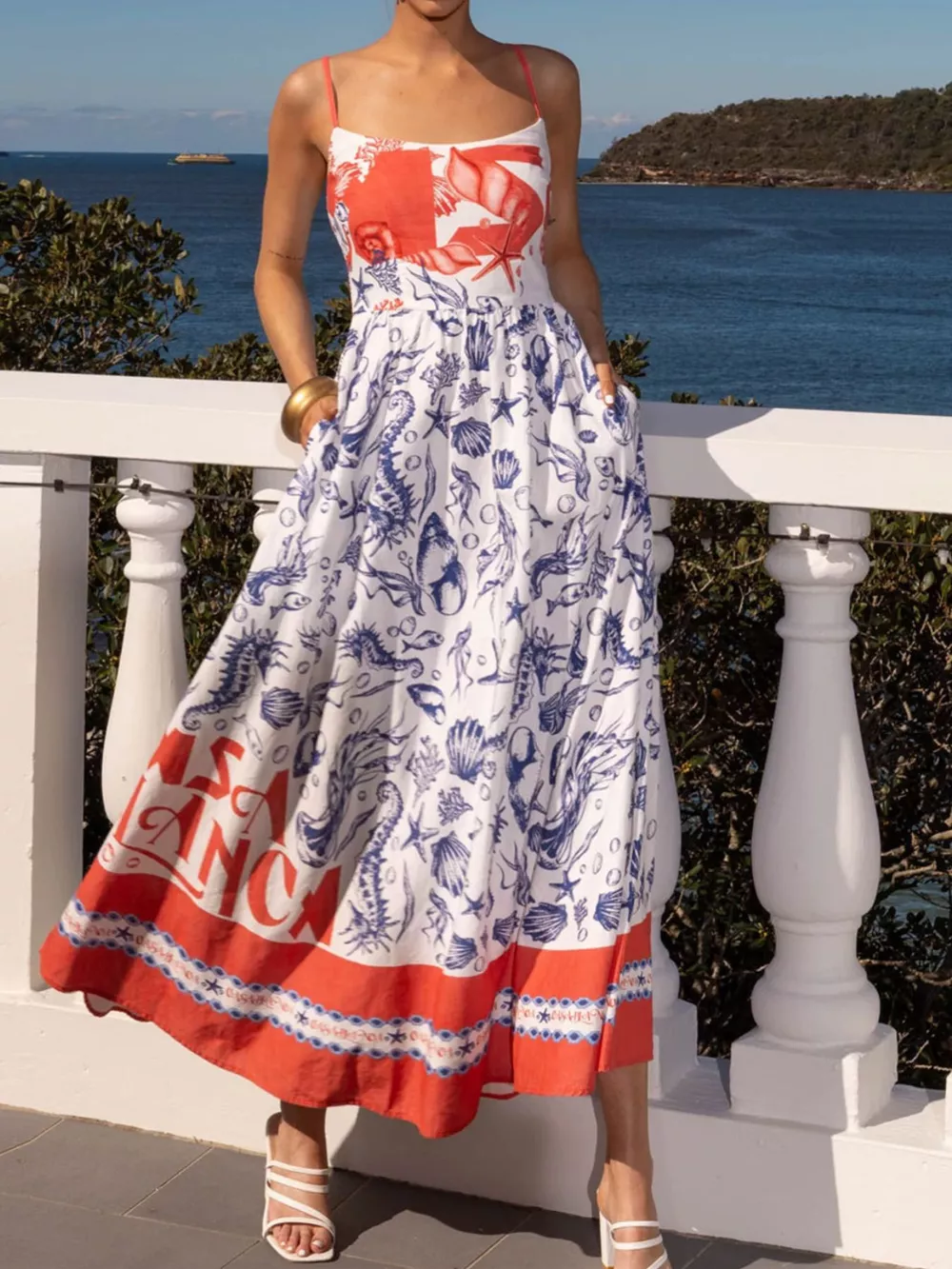 Printed Scoop Neck Cami Dress, image 4
