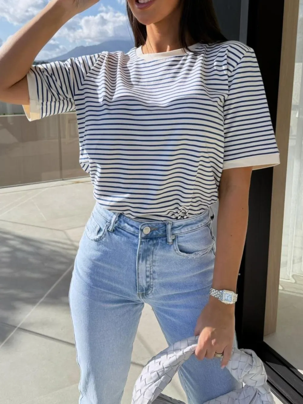 Striped Round Neck Short Sleeve T-Shirt, image 13