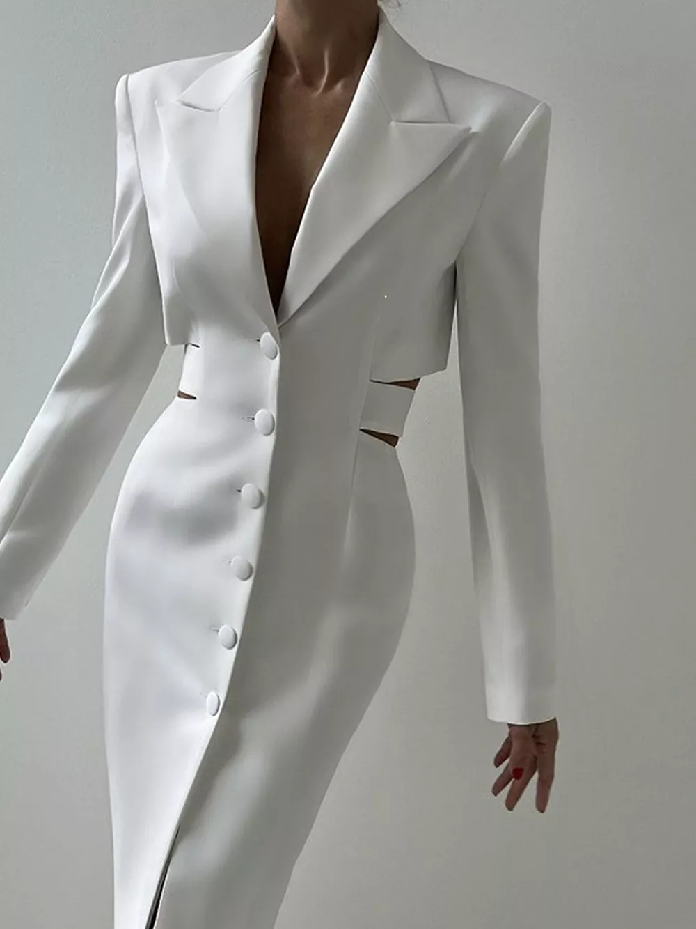 Button-Down Blazer Dress with Cut-out Waist, image 3
