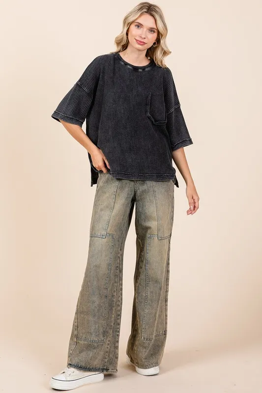 Mineral Wash Waffle Knit Short Sleeve Top, image 6