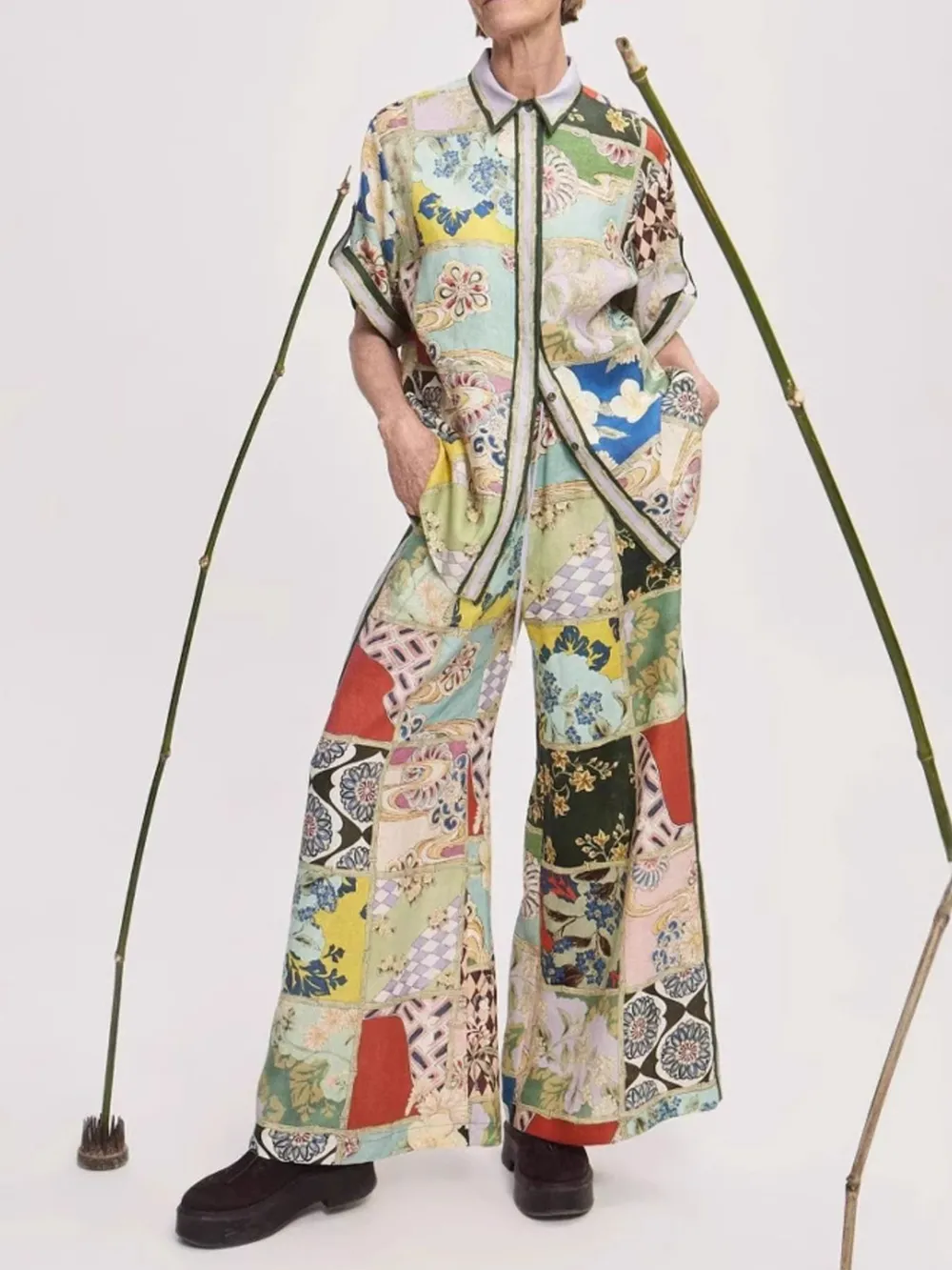 Printed Button Up Shirt and Pants Set, image 4