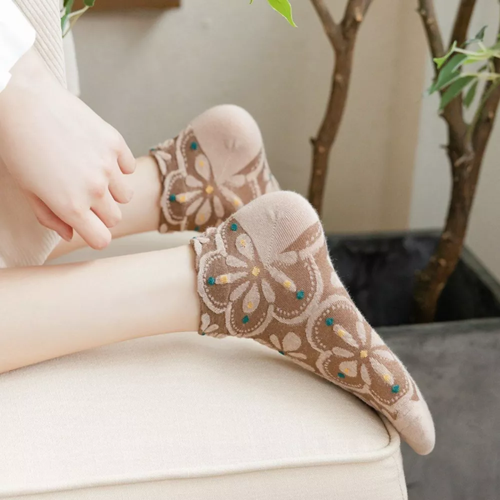 5 Pair Vintage Textured Ankle Socks Set, image 6