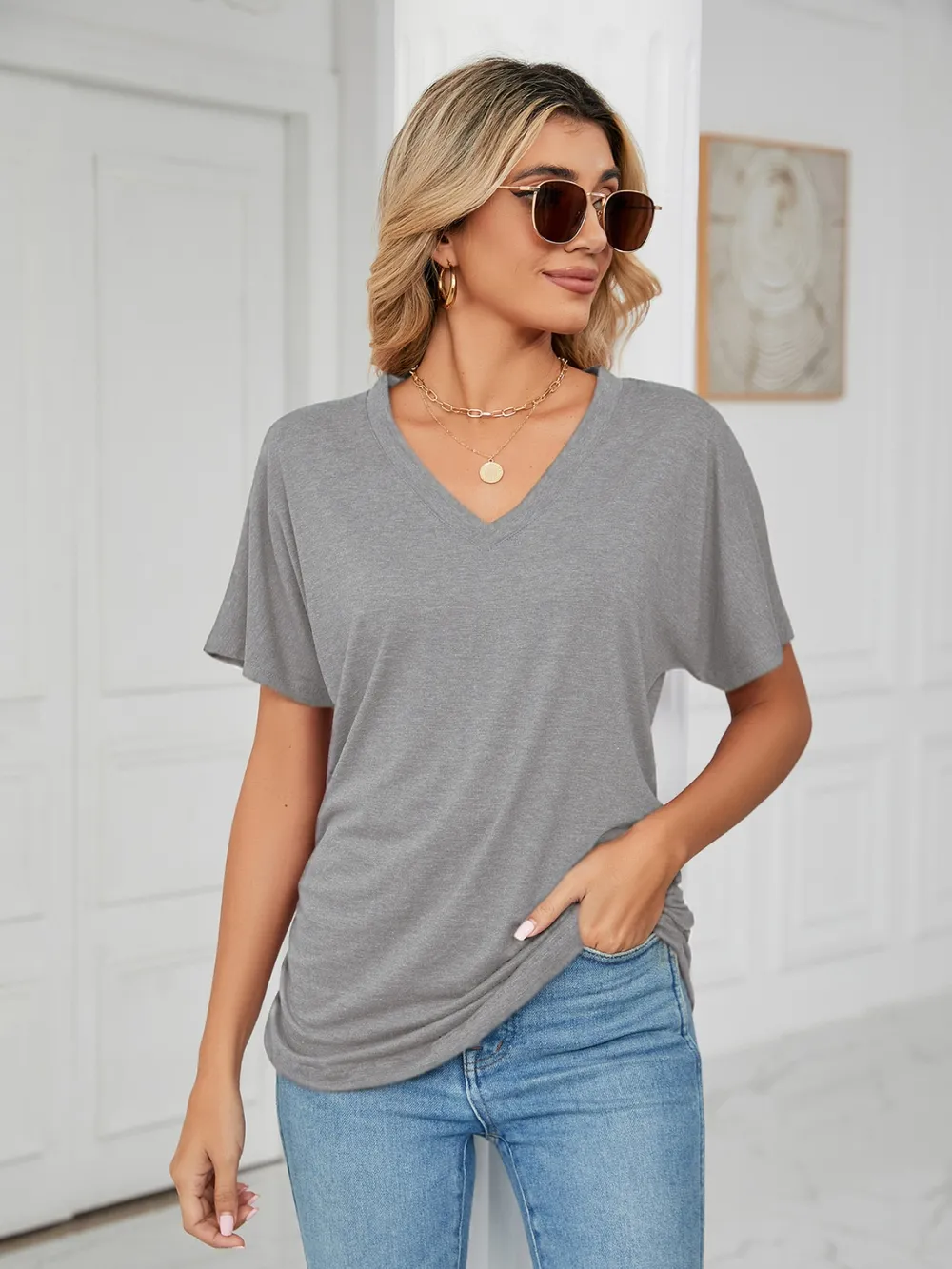V-Neck Short Sleeve T-Shirt, image 12