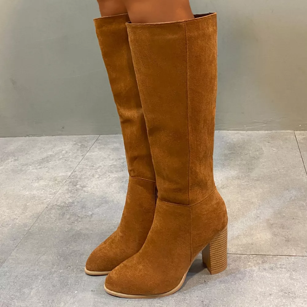 Point Toe Knee-High Suede Block Heel Boots, image 10