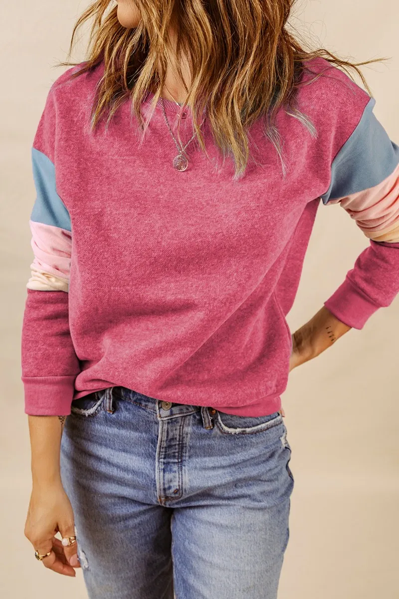 Color Block Round Neck Long Sleeve Sweatshirt, image 16