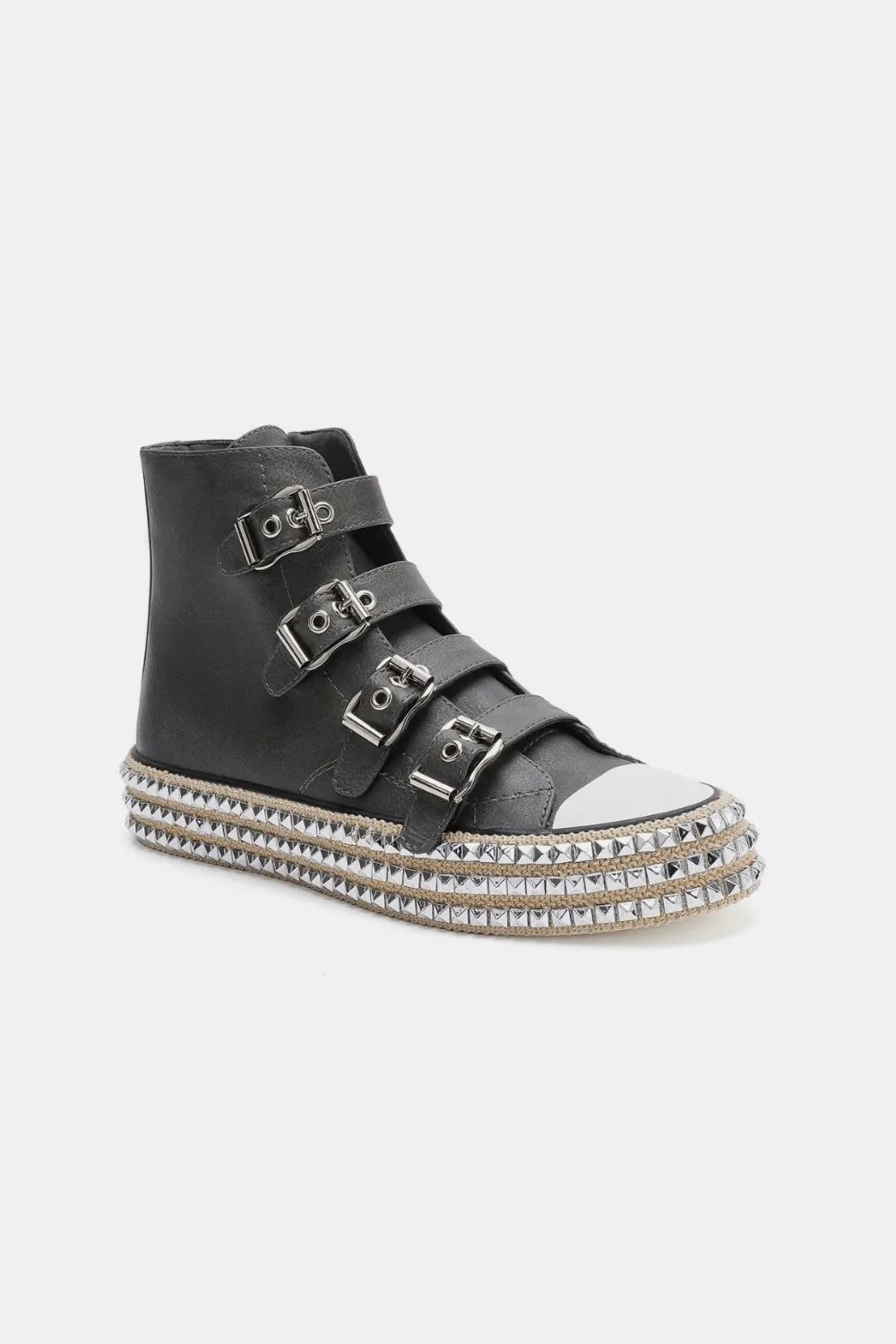 Multi-Buckle Straps Studded Platform Sneakers, image 3
