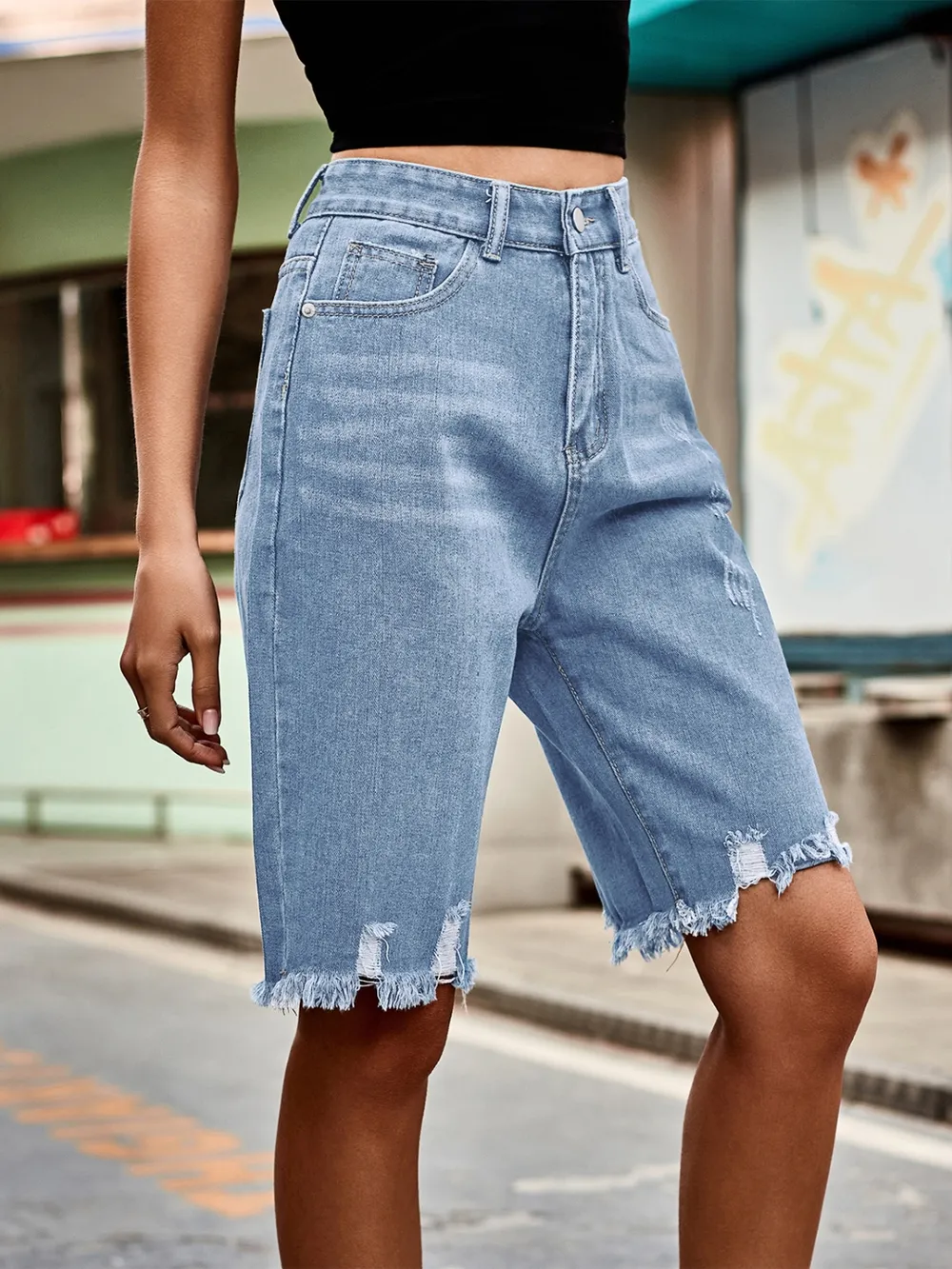 Raw Hem Denim Shorts, image 6