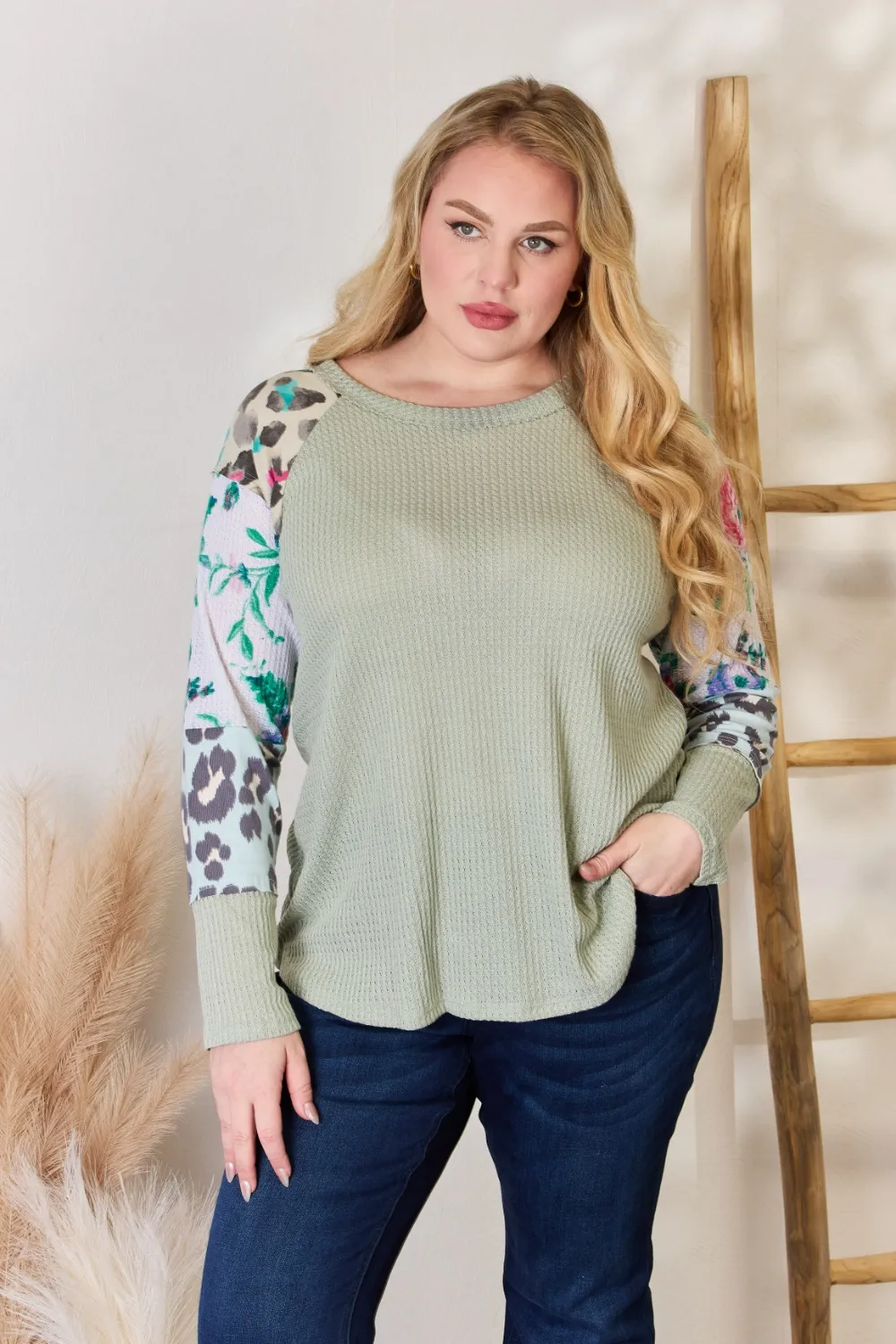Full Size Printed Round Neck Blouse, image 6