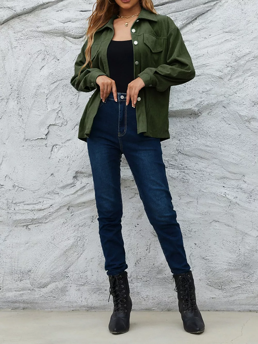 Corduroy Button-Down Shirt with Chest Pockets, image 9