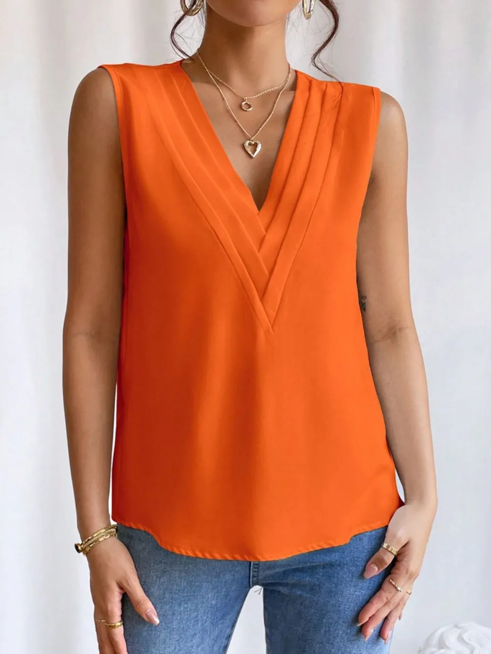 V-Neck Pleated Sleeveless Cami Tank Top, image 19
