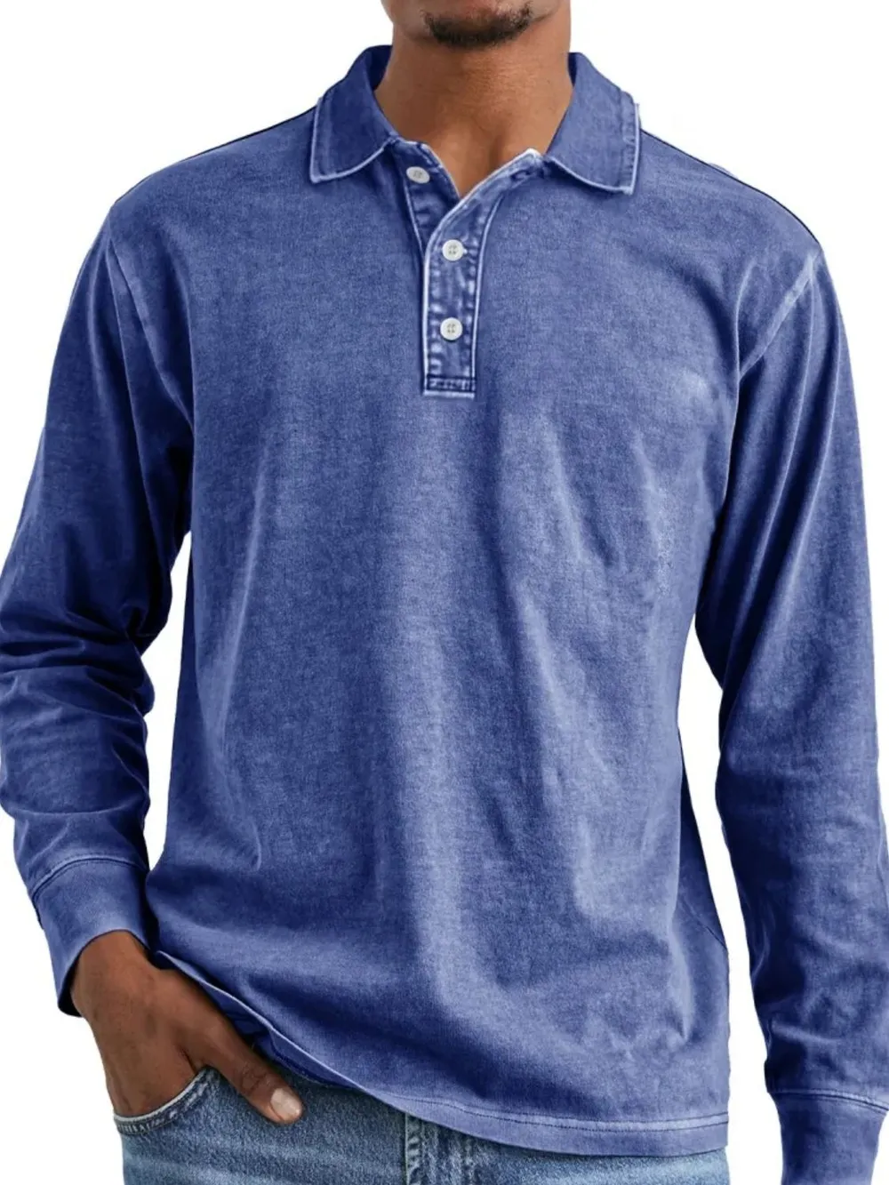 Men's Full Size Collared Neck Long Sleeve Polo Plus Size, image 5