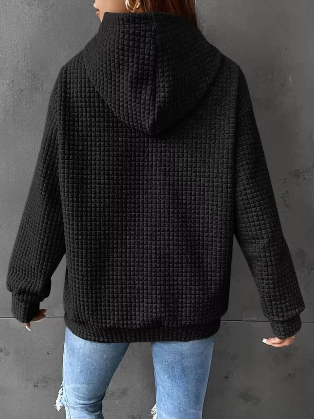 Waffle Knit Hoodie with Drawstring Details, image 10
