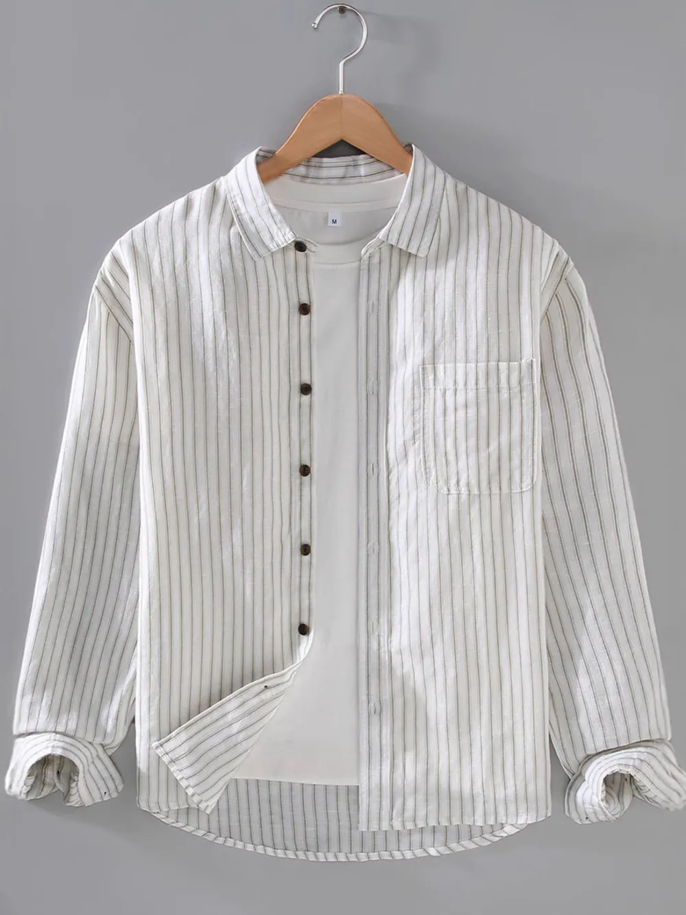 Men's Plus Size Striped Button-Up Shirt with Chest Pocket