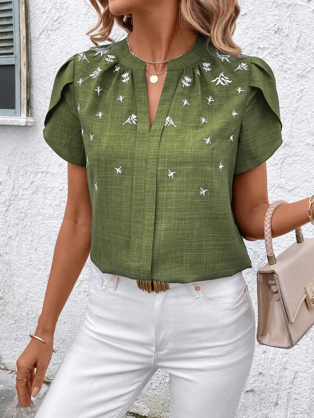 Floral Notched Short Sleeve Blouse, image 15