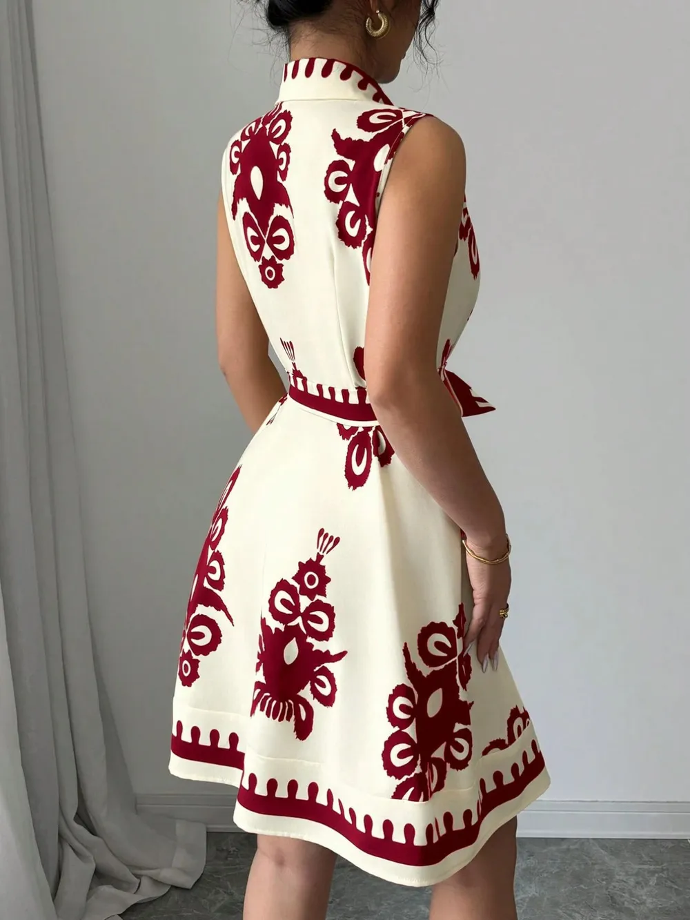 Printed Sleeveless Tie Waist Mini Dress, image 14