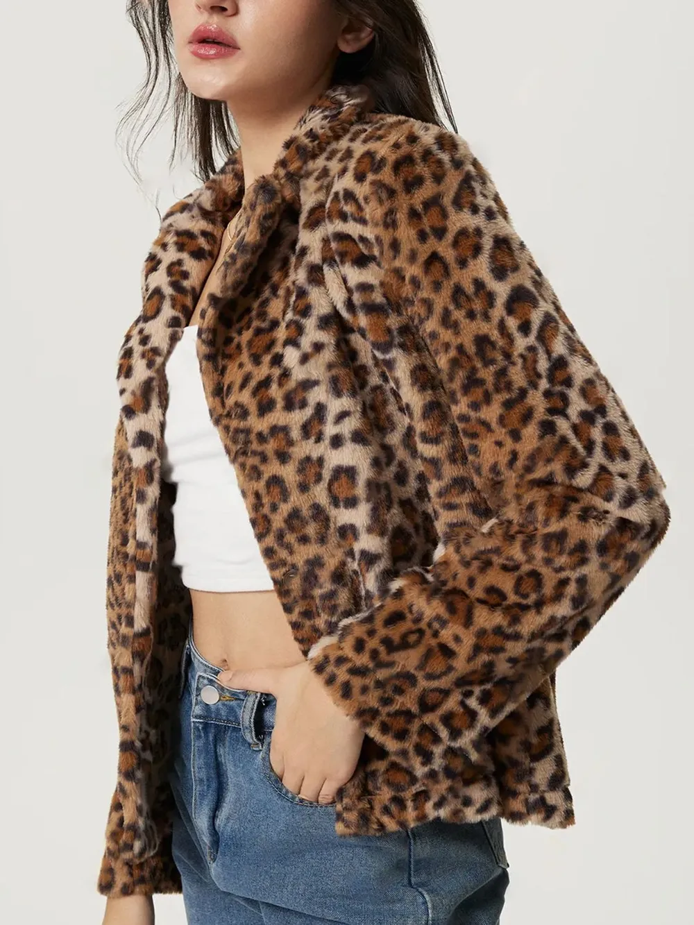 Fuzzy Leopard Collared Neck Jacket, image 4