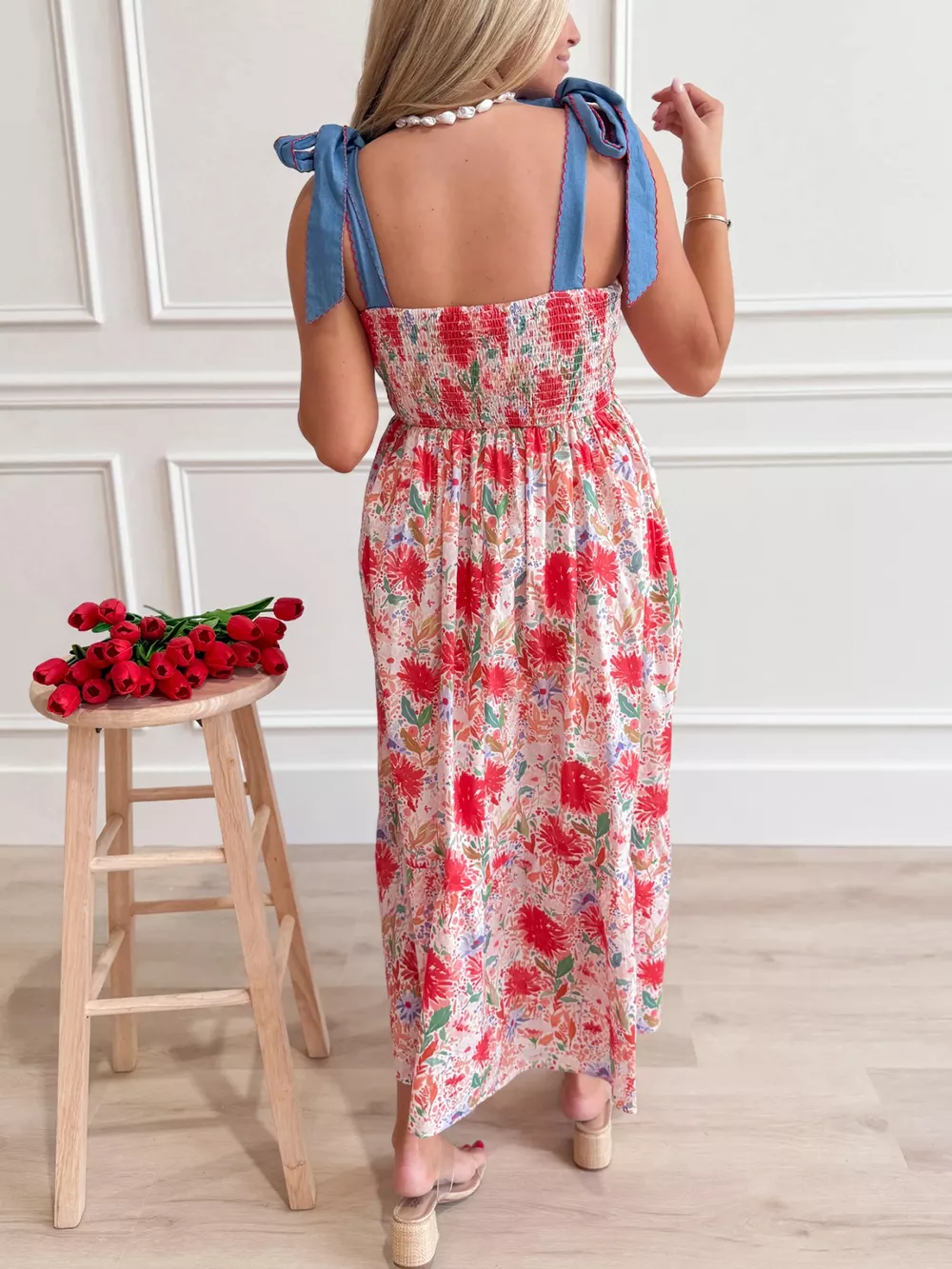 Floral Print Tie-Shoulder Midi Dress, image 2