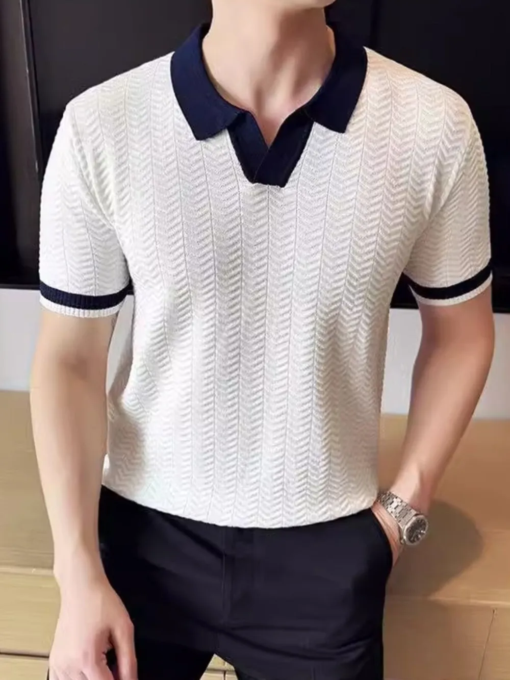 Men's Plus Size Contrast Trim Short Sleeve Polo, image 6
