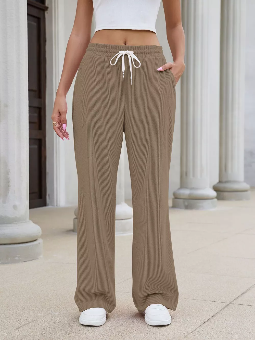 High-Waisted Drawstring Wide-Leg Casual Pants, image 14