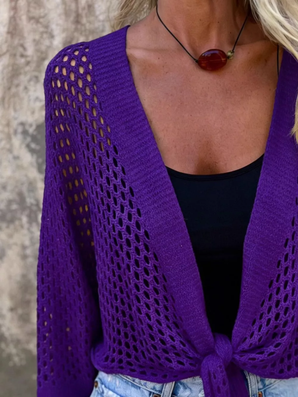 Tie-Front Crochet Knit Cover Up, image 6