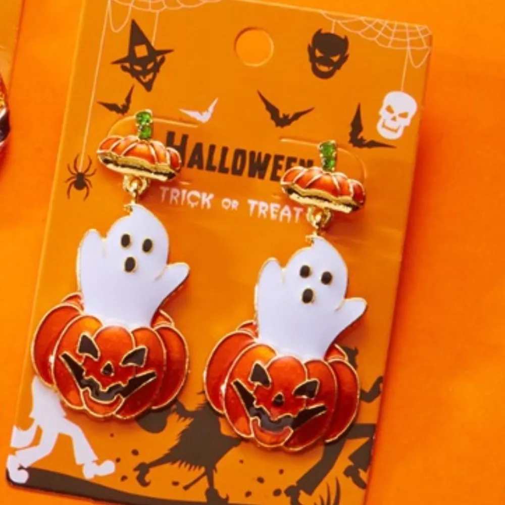 Halloween Ghost Pumpkin Dangle Earrings, image 5