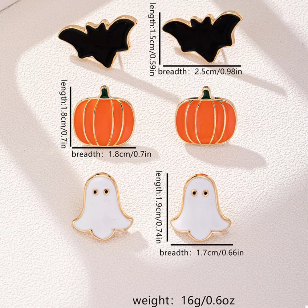 3-Pair Halloween Stud Earrings, image 5