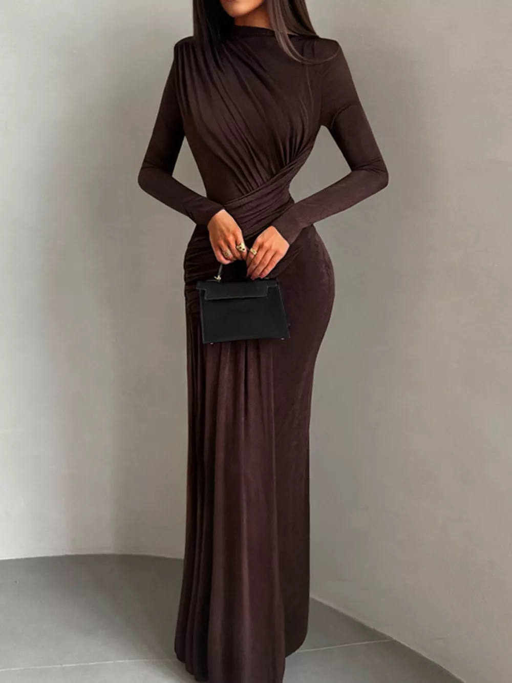 Ruched Long Sleeve Maxi Dress, image 9
