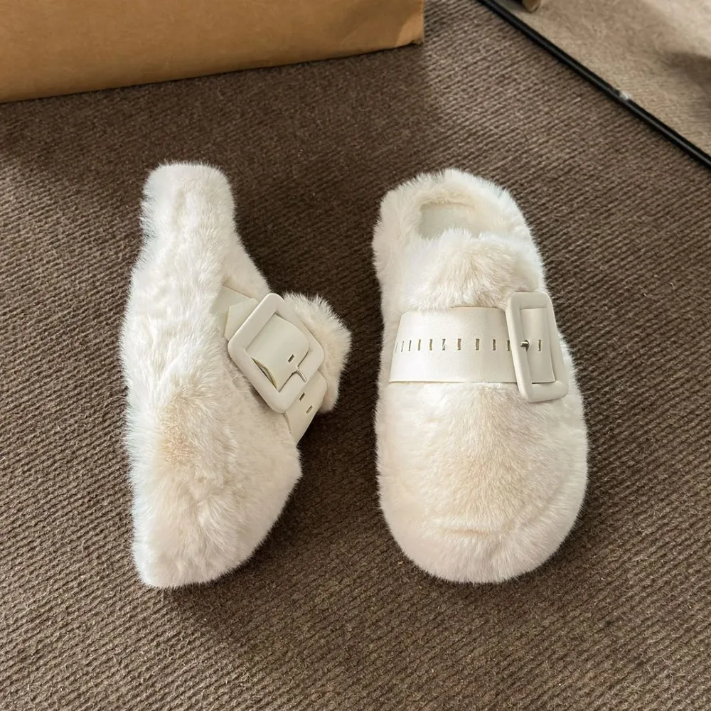 Faux Fur Buckle Slippers, image 4
