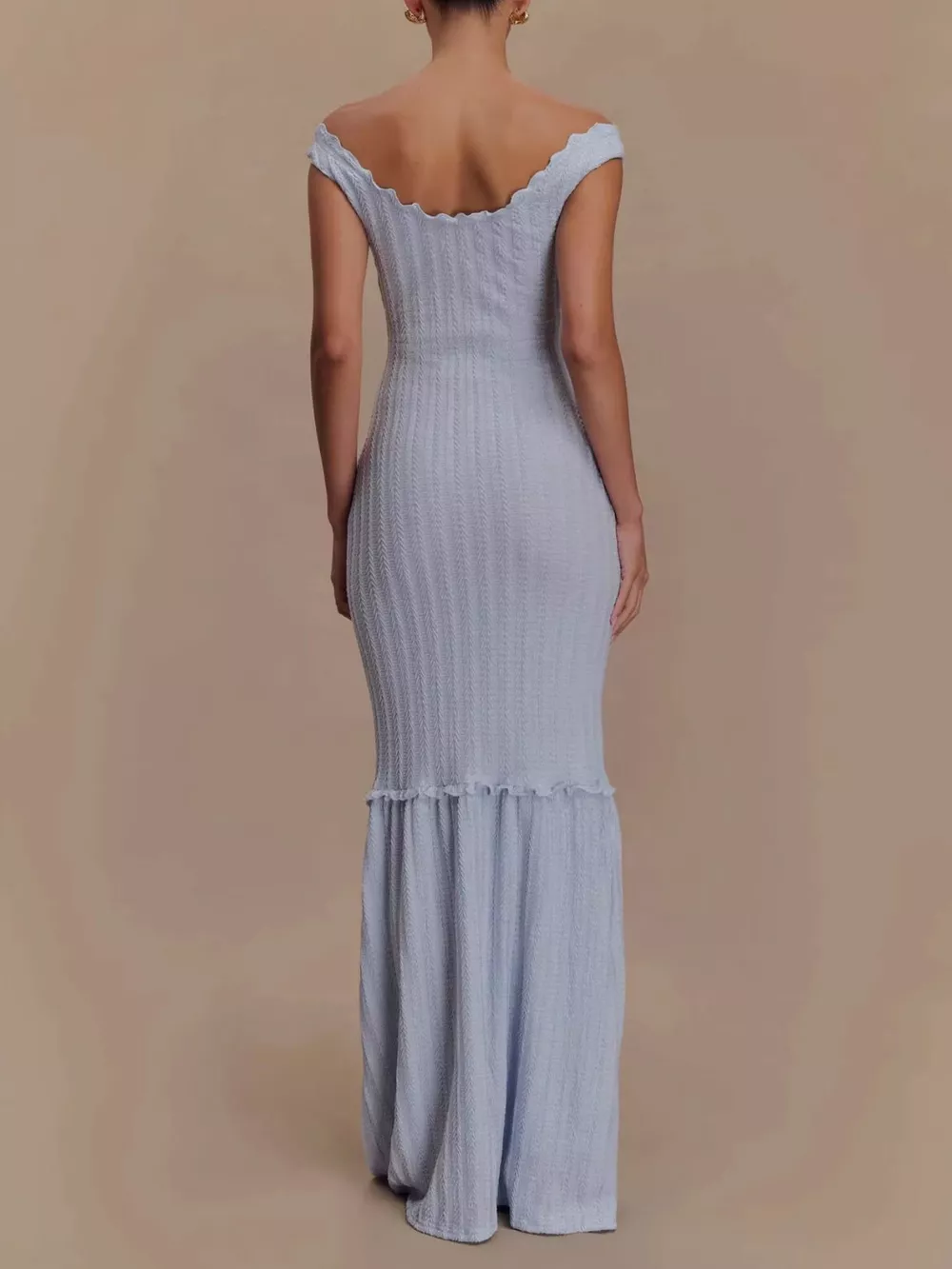 Frill Off-Shoulder Knit Maxi Mermaid Dress, image 4